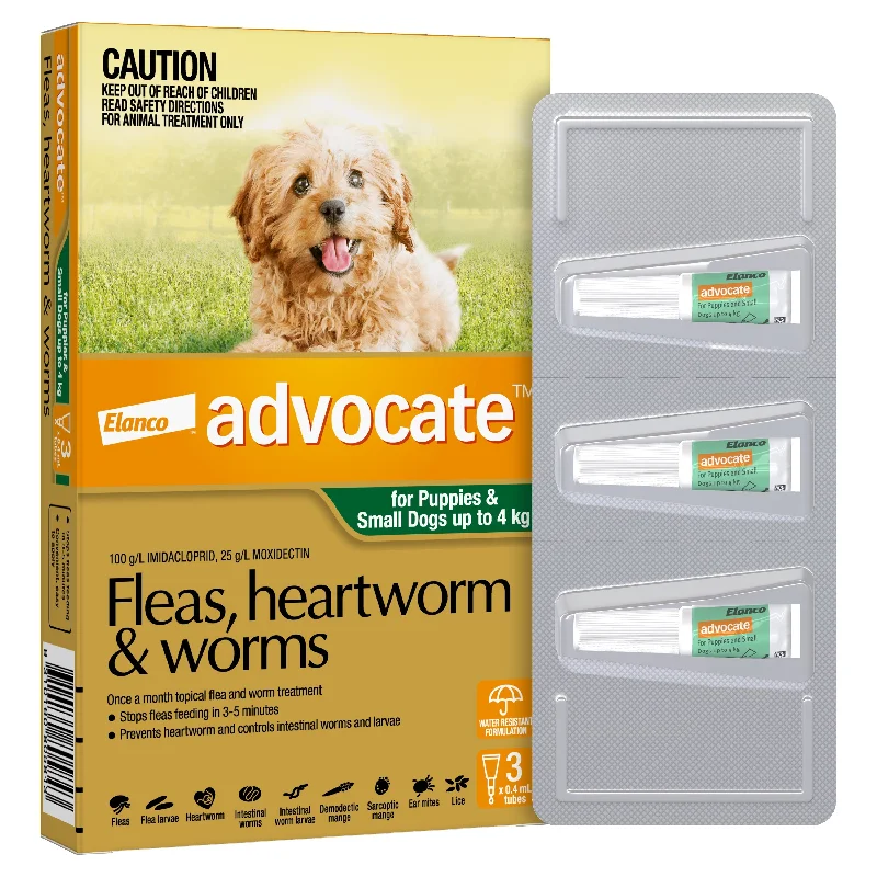 Advocate Flea Heartworm and Worm Treatment for Dogs 0-4kg Green 3 Pack