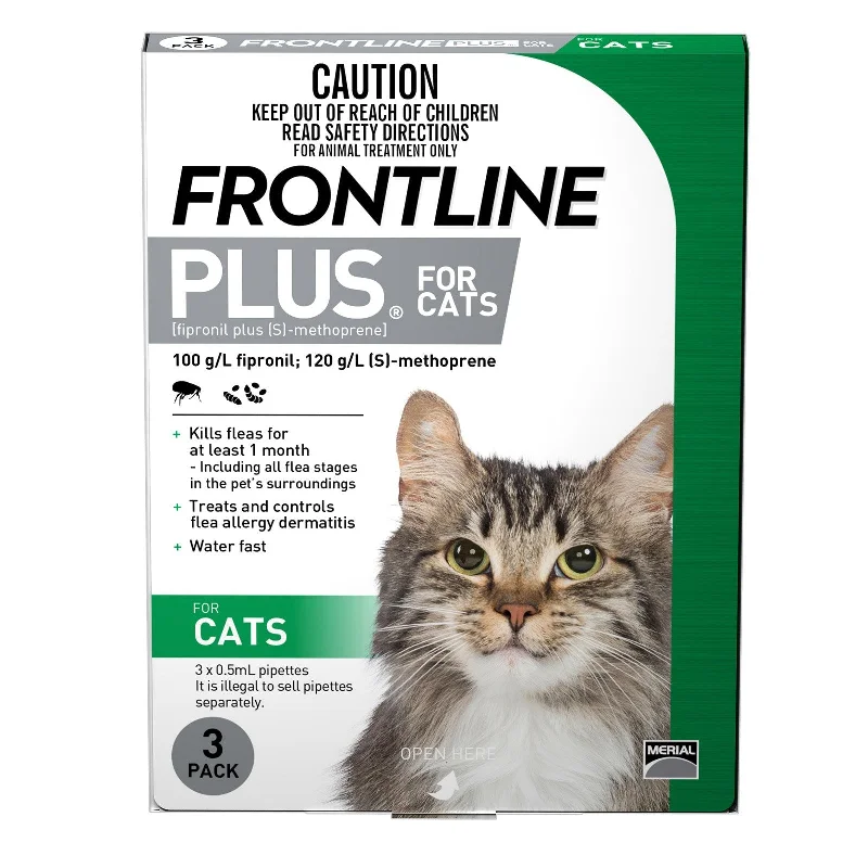 Frontline Plus Flea Treatment for Cats Green 3 Pack